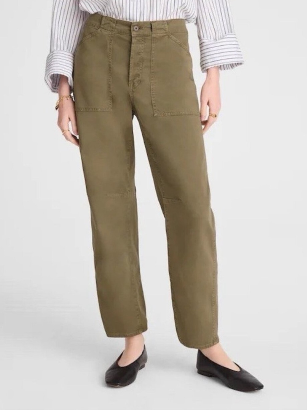 Madewell Women's The Darted Barrel-Leg Utility Pant Safari Khaki Cropped Size 8